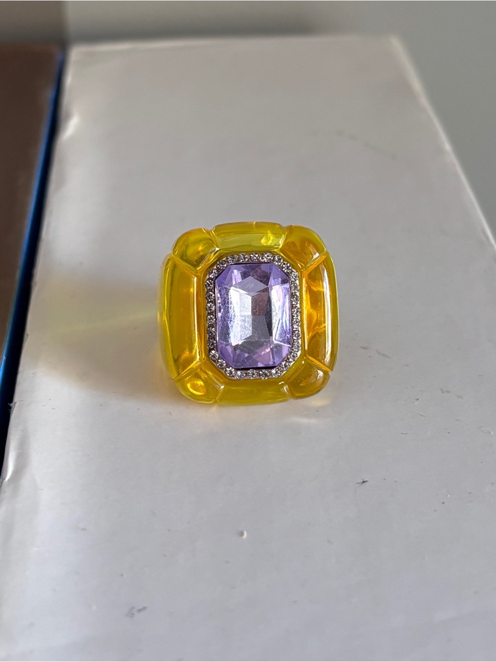 DULCIS COCKTAIL yellow Statement Square Gold RING, Size 7,5